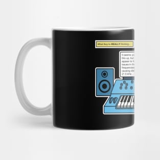 Cat on Music Studio Desk with Analogue Synthesizer Mug